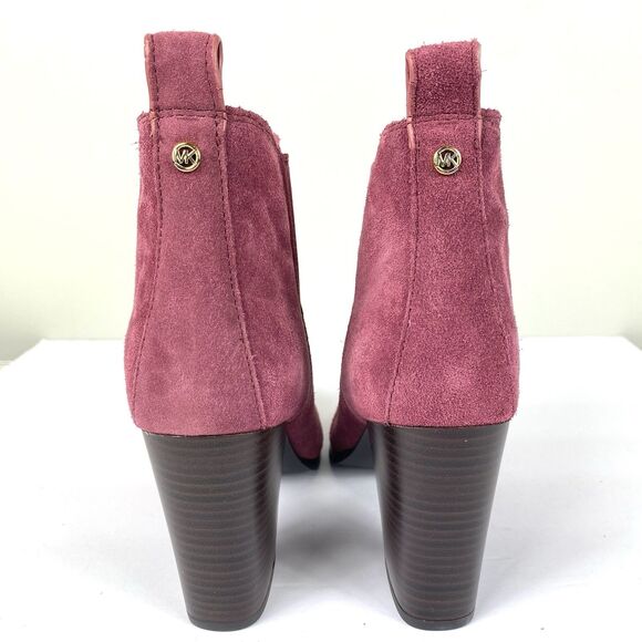 Michael Kors Leather Suede Boots Women Sz 8 Ankle Boots Block Heel Red Wine NEW - Picture 5 of 9